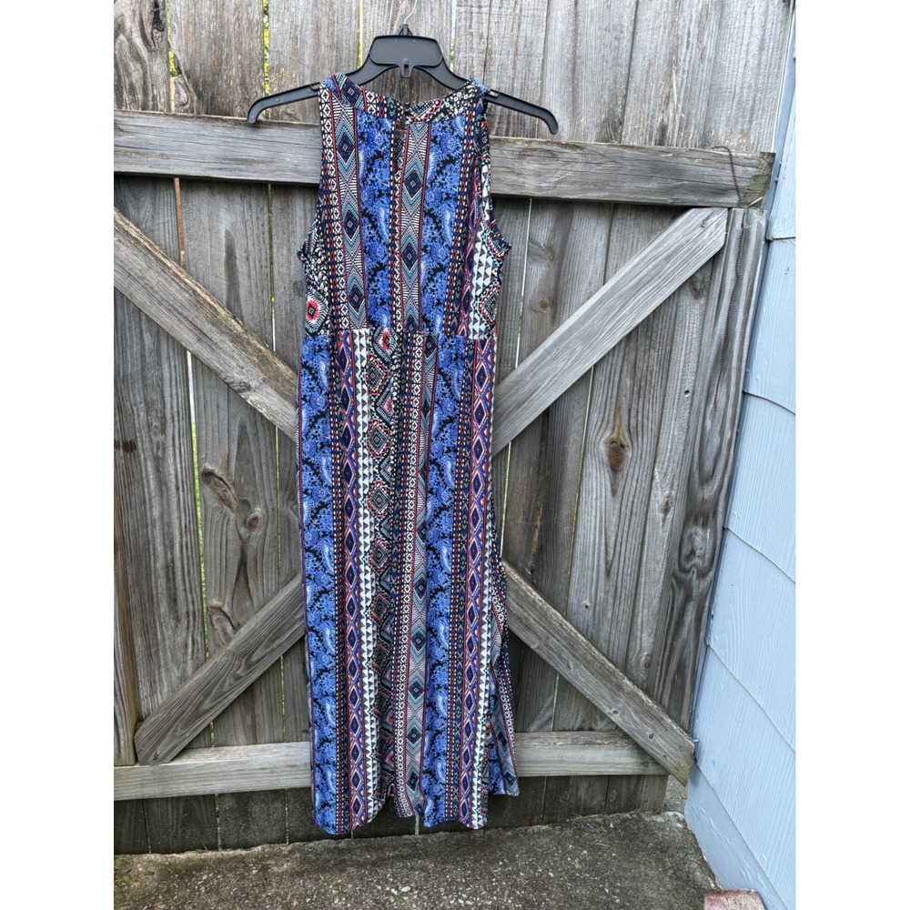 French Laundry Womens XL Blue Red Boho Geometric Paisley Sleeveless Maxi Dress - Picture 4 of 5